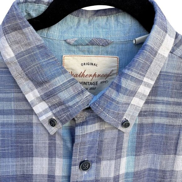 Weatherproof Vintage Mens Blue Plaid Button Collar Short Sleeve Casual Shirt M - Picture 4 of 11